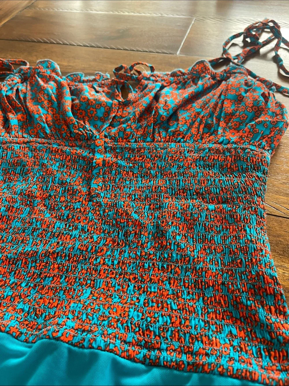 Intimately Free People Bardot Bodysuit size M teal orange-red combo - Picture 7 of 16